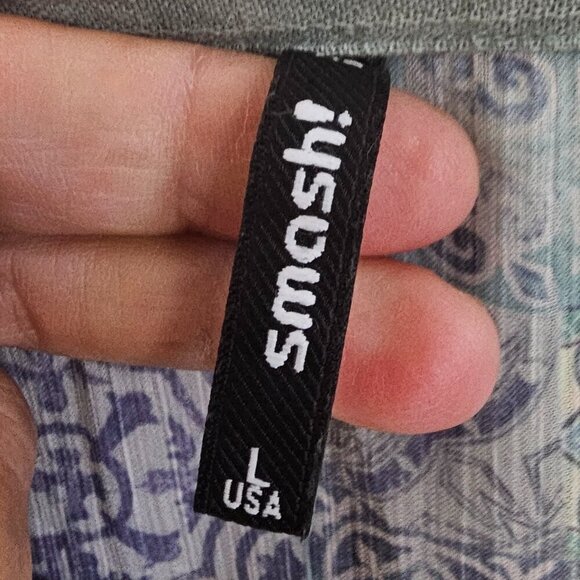 Smash! Green Pink Boho Sheer Tunic Blouse Roll Tab Hi-Low L - Picture 10 of 11